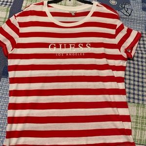 GUESS LA RED AND WHITE STRIPED SHIRT.